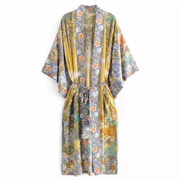SOLD OUT Yellow Gypsy Willow Floral Open Kimono Duster - Picture 4 of 7